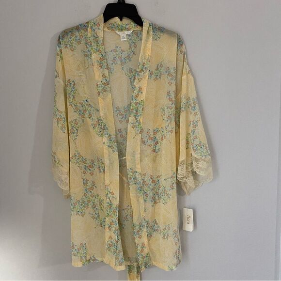 Flora by Flora Nikrooz Women's Chiffon Floral-Print Kimono Robe L / XL - Picture 1 of 5